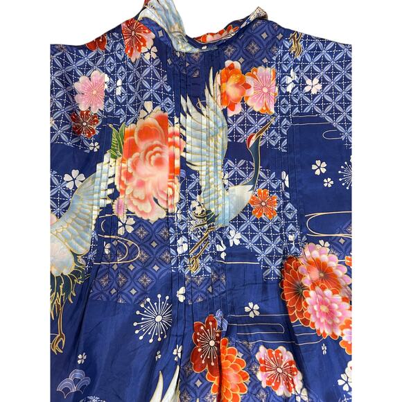 JOHNNY WAS Blue Pajaro Coddi 100% Silk Blue Floral Tunic Boho Top Women's LARGE - Picture 12 of 14